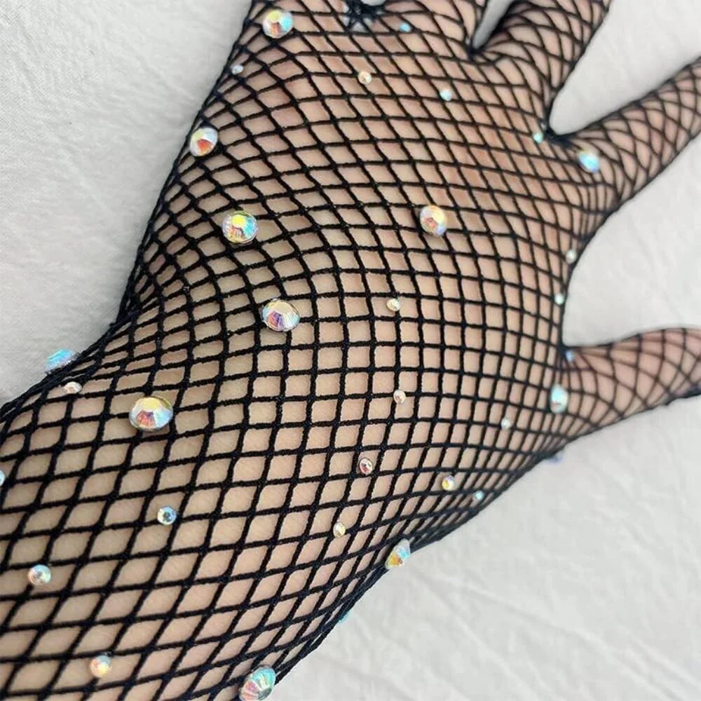 Women's A-Mesh-‌Black Rhinestone Sparkly Elbow Length Gloves Halloween Costumes